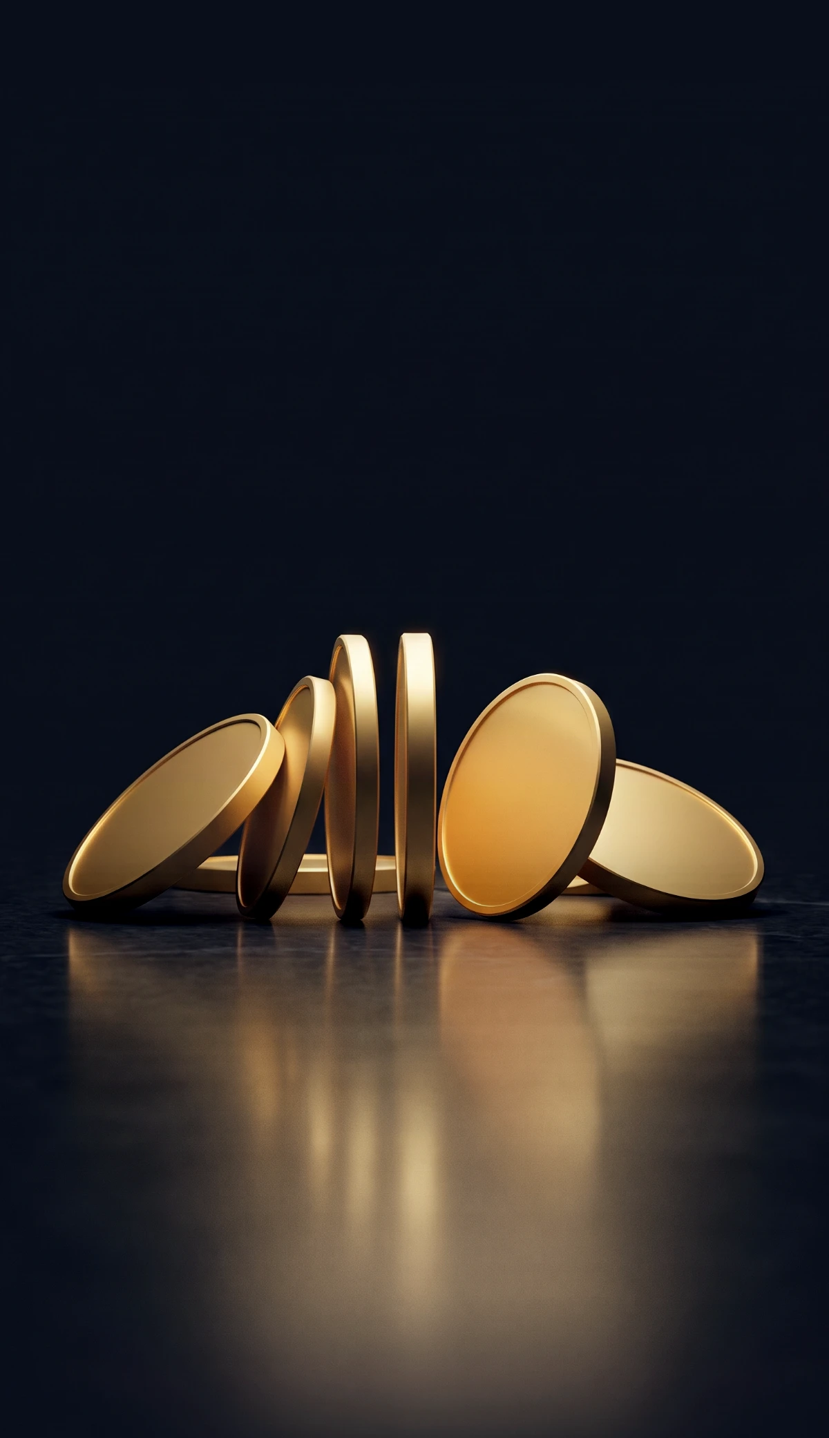 Five or six blank gold coins standing on edge and leaning together, each with a piece shaved off its rim, at different sizes
