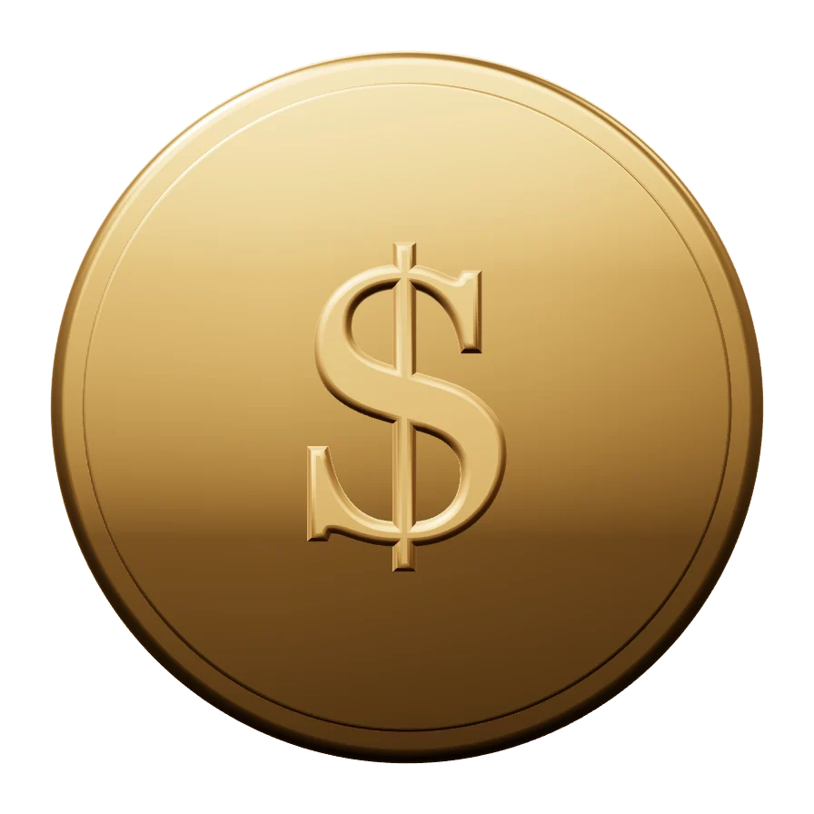 OffBanks gold coin, embossed dollar sign on one face and the brand O on the other